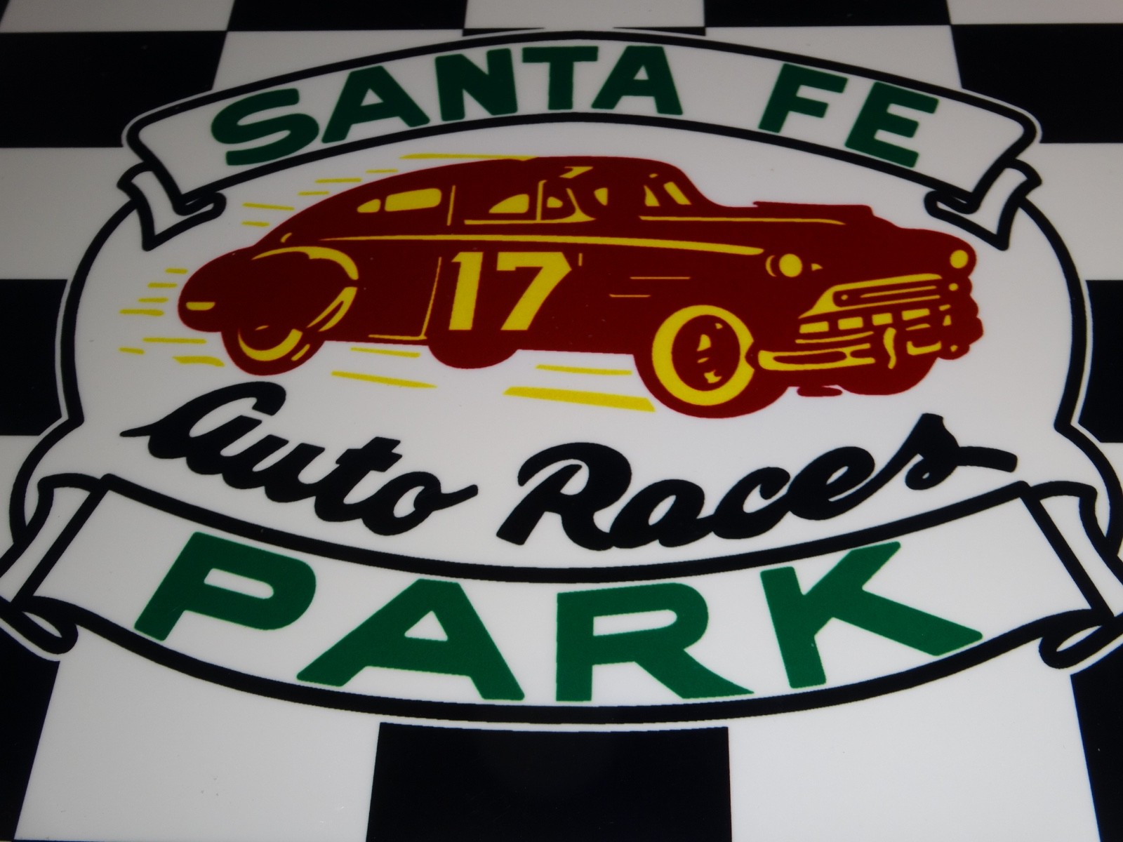 VINTAGE SANTA FE SPEEDWAY AUTO CAR, TRUCK RACES CHICAGO METAL GASOLINE OIL SIGN
