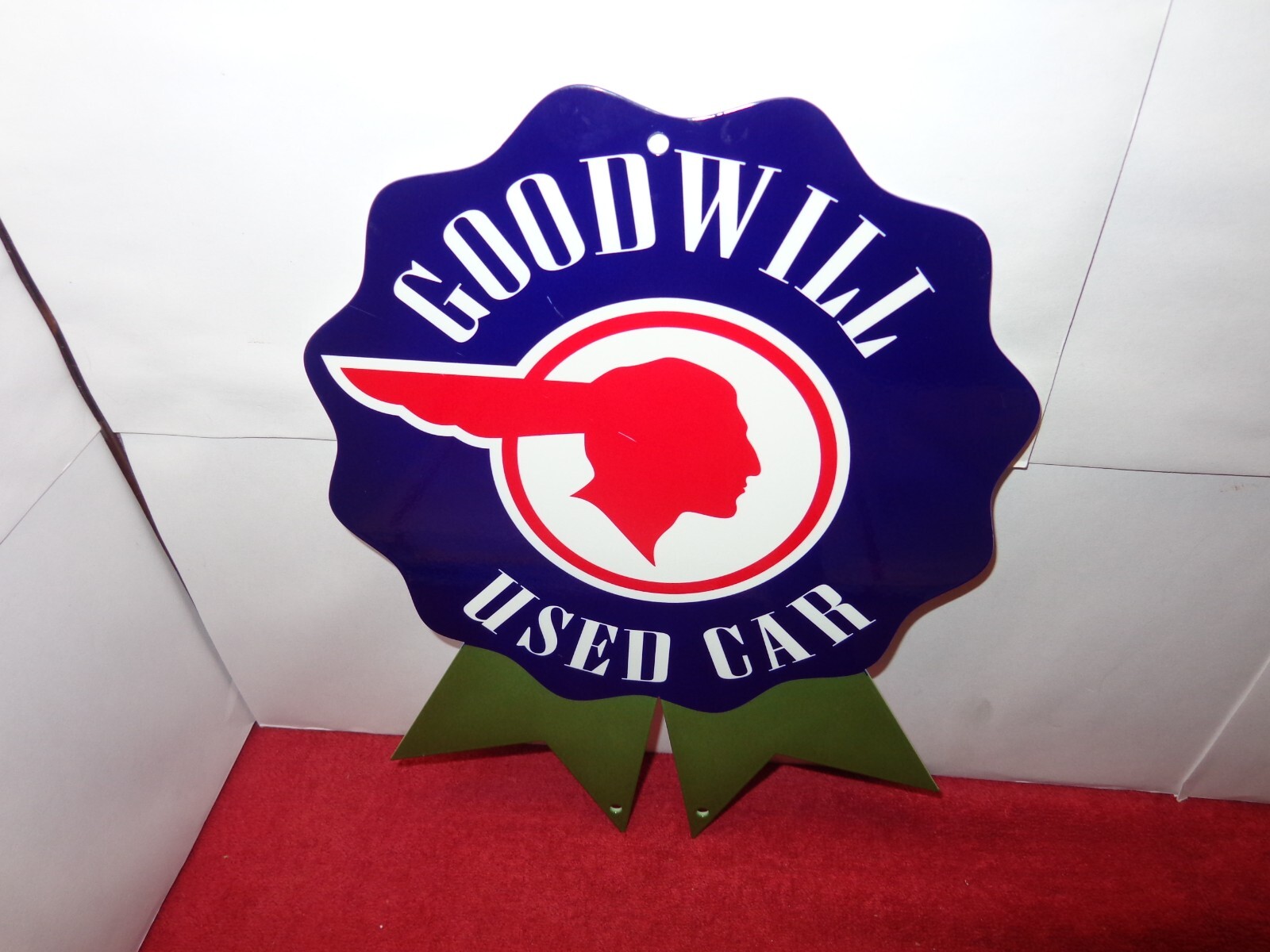 8 3/4 x 12 in GM PONTIAC GOODWILL USED CARS ADV. SIGN HEAVY DIE CUT METAL #S 30