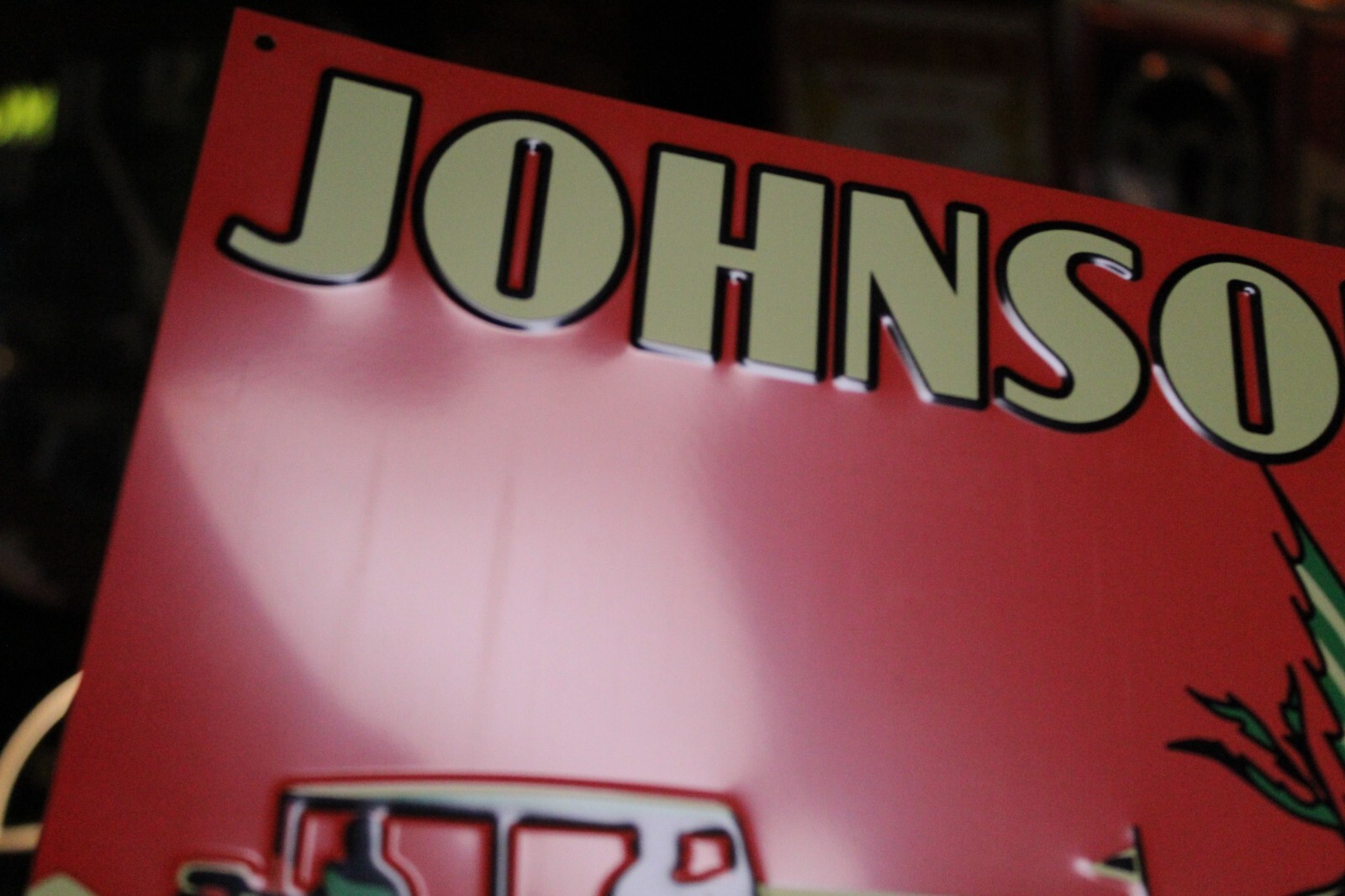 JOHNSON SEA-HORSE BOAT MOTORS DEALER EMBOSSED METAL SIGN GAS OIL MARINE BOAT