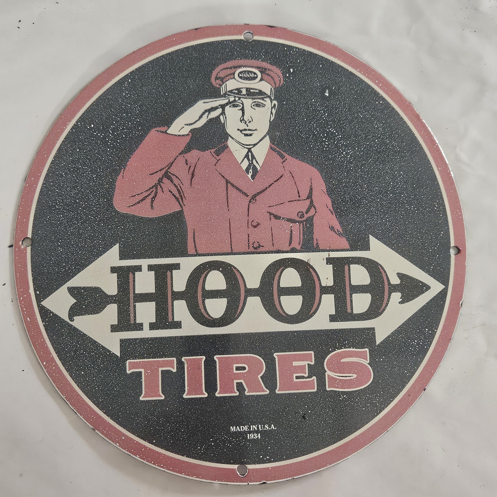 Vintage Hood Tires Porcelain Sign  Classic Automotive Collectible