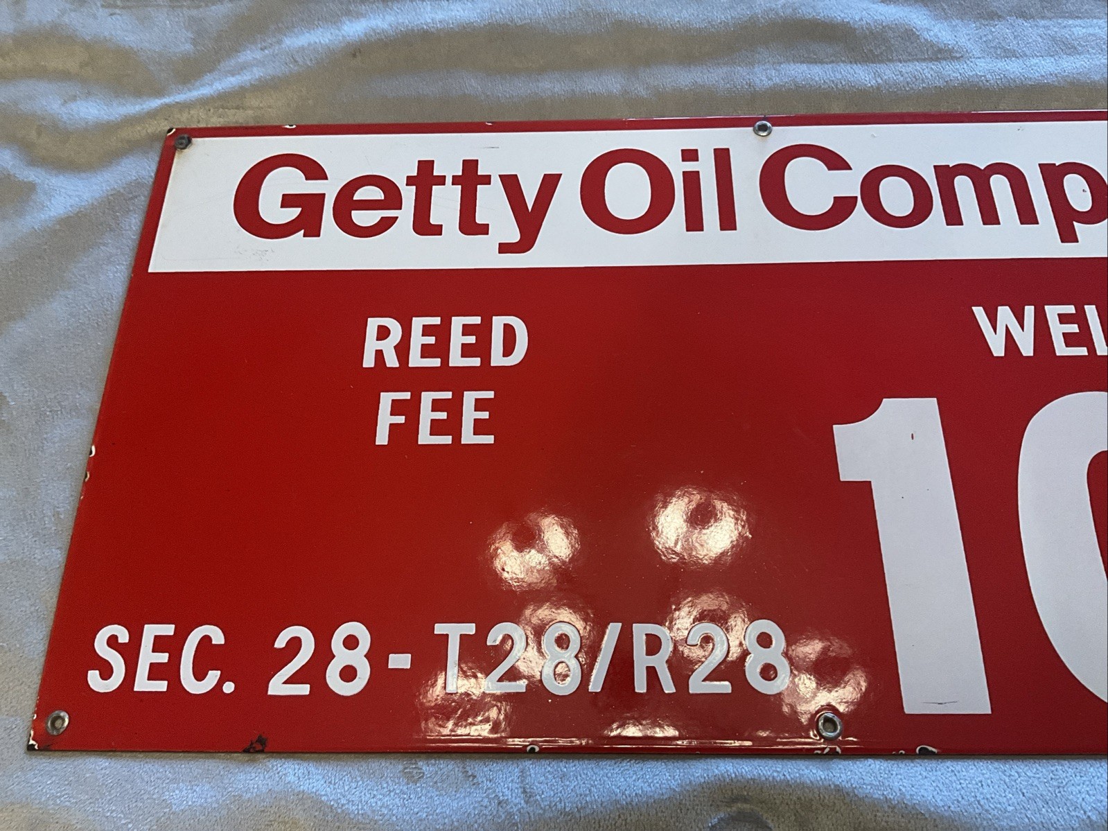Vintage Porcelain Oil Field Sign-Getty Oil Company “ REED FEE” Well No. 105