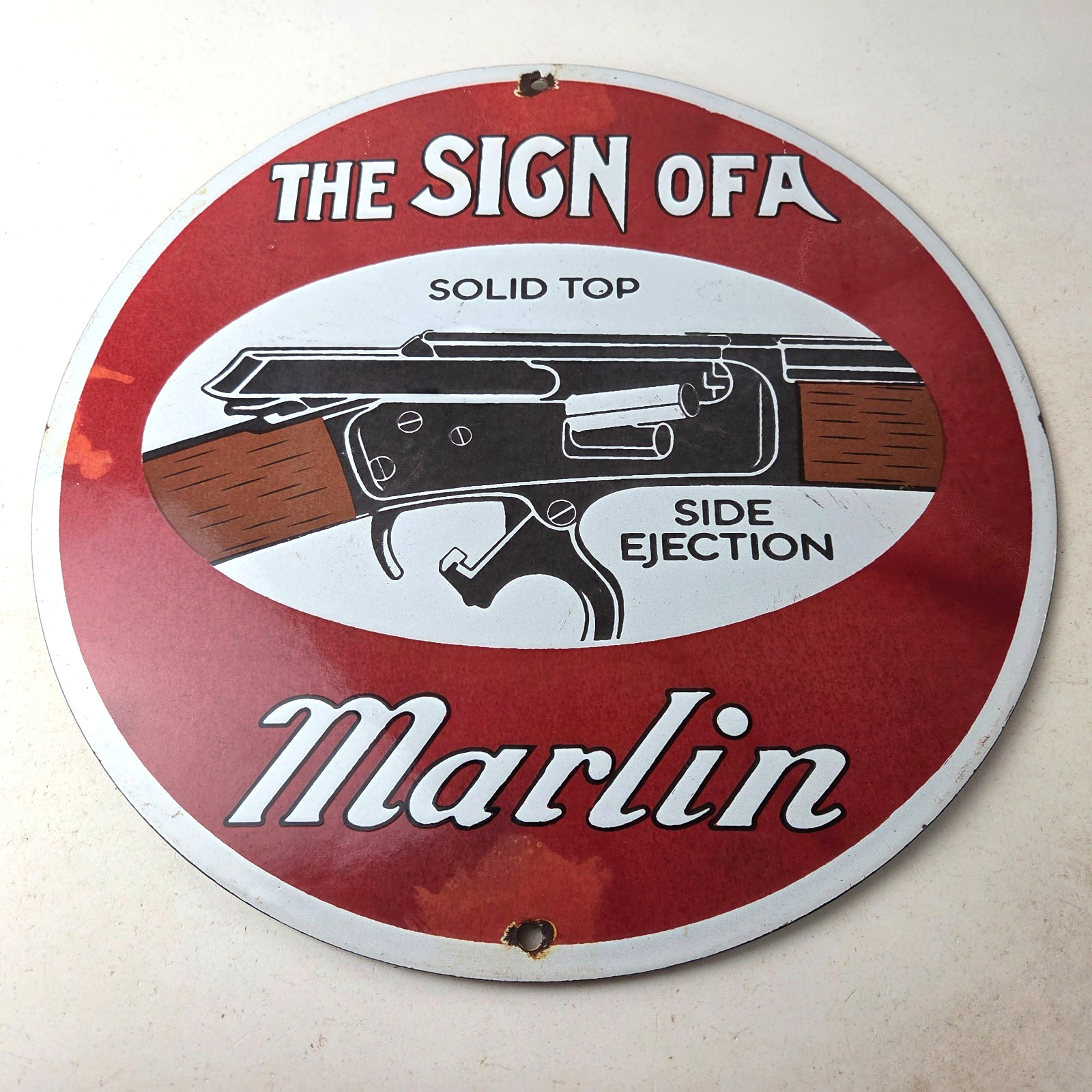 Vintage Marlin Solid Top Side Ejection Porcelain Signs – Lever Rifle Signs