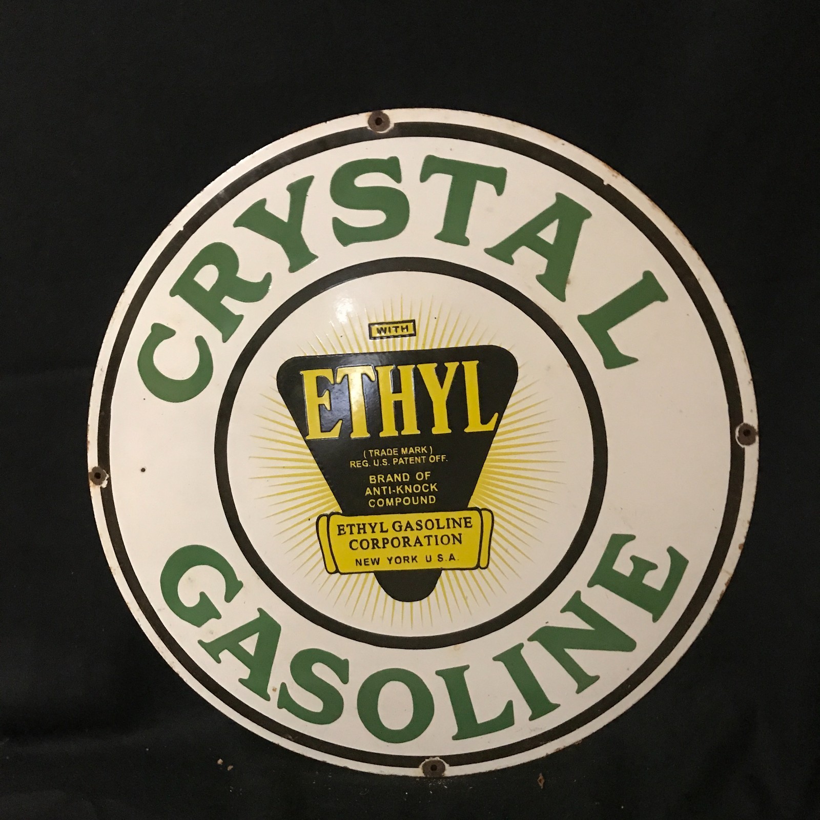 CRYSTAL GASOLINE ADVERTISING PORCELAIN ENAMEL SIGN 30 IN ROUND SS