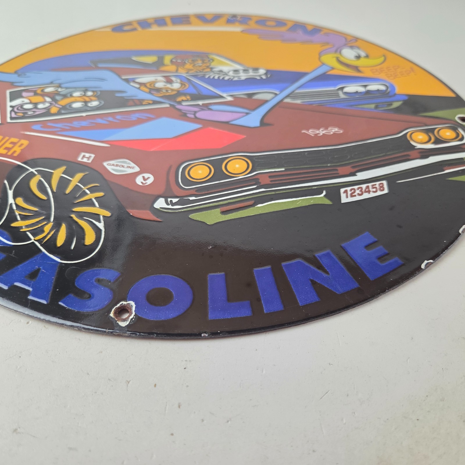 Vintage Chevron Gasoline Sign – Mopar Road Runner Racing Auto Gas Porcelain Sign