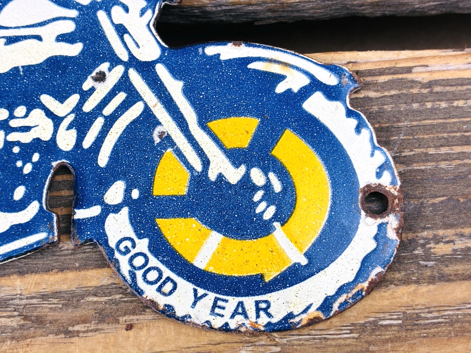VINTAGE GOOD YEAR TIRES SALES & SERVICE MOTORCYCLE PORCELAIN GASOLINE GAS SIGN