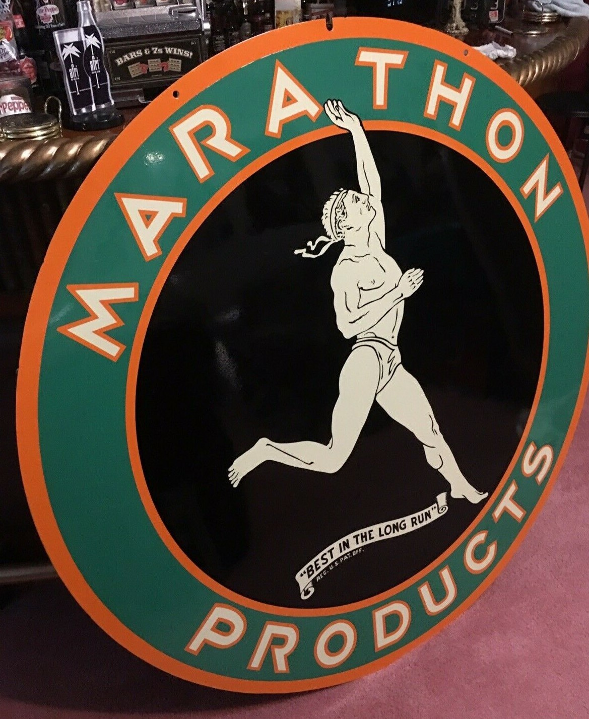 VINTAGE 48” ORIGINAL MARATHON PORCELAIN OIL SIGN