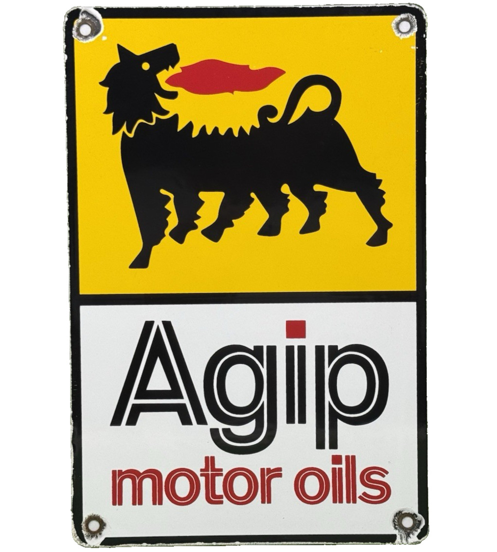 VINTAGE AGIP MOTOR OIL PORCELAIN DEALERSHIP SIGN LAMBORGHINI GAS ENZO LOTUS