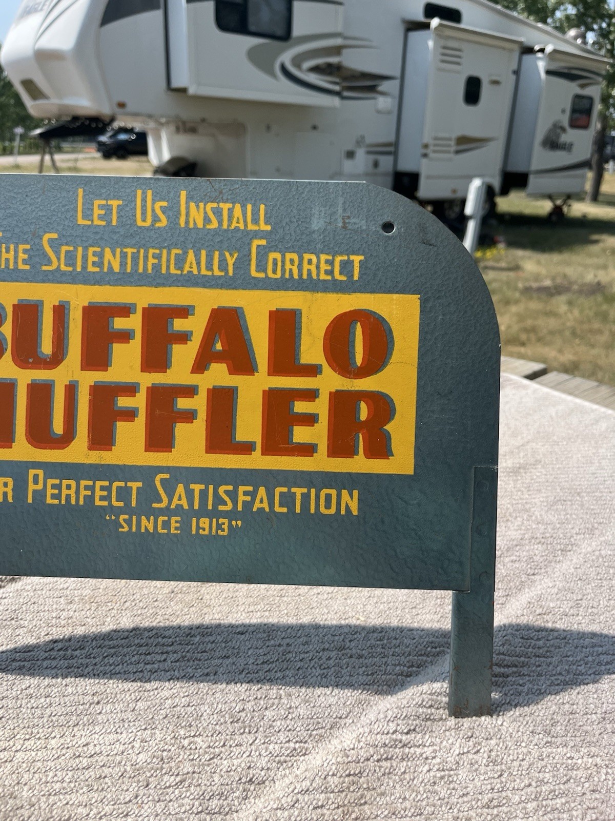 Vintage Buffalo Muffler Rack Topper Service Station Metal Advertising Sign