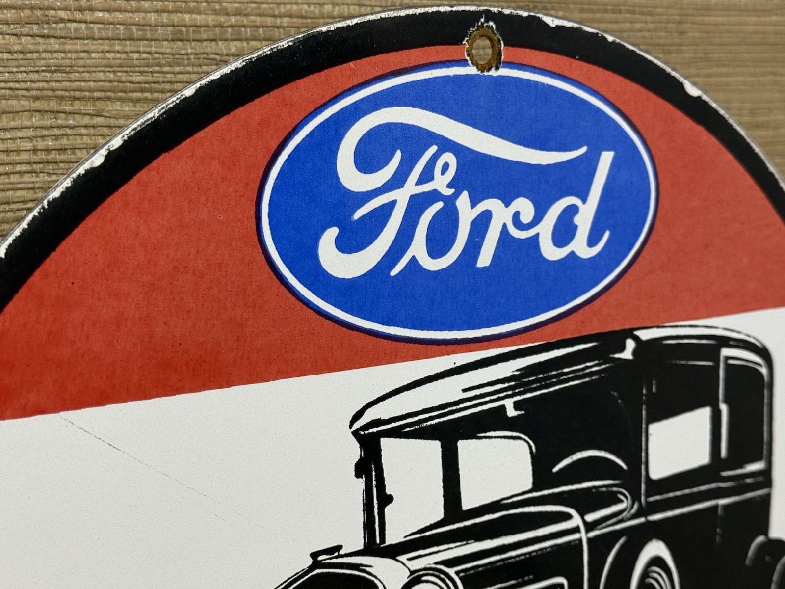 VINTAGE FORD MODEL T PORCELAIN SIGN GENERAL MOTORS DEALERSHIP GAS OIL CHEVROLET