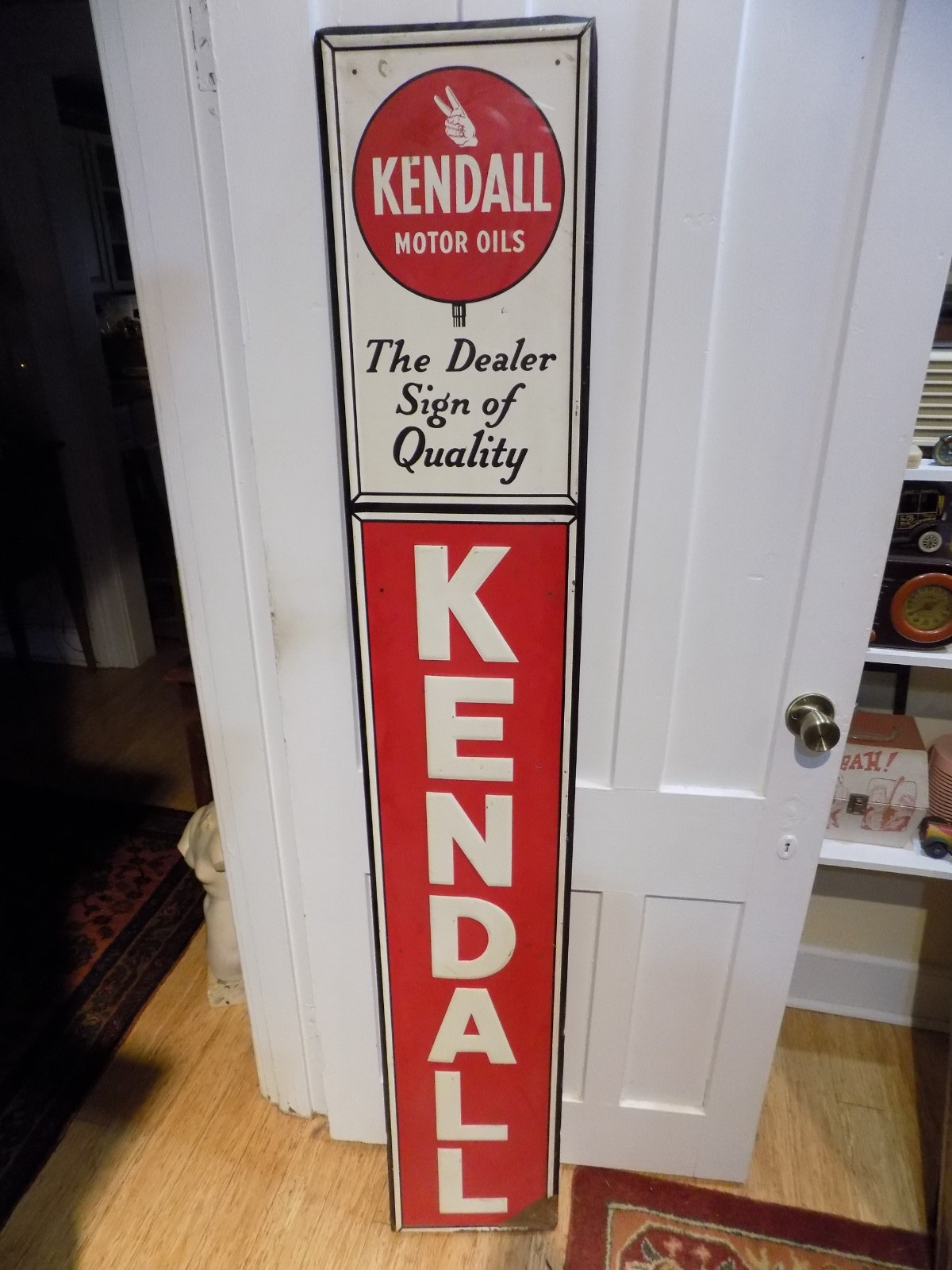 Vintage Kendall Motor Oils Dealer of Quality Embossed Metal Vertical Sign