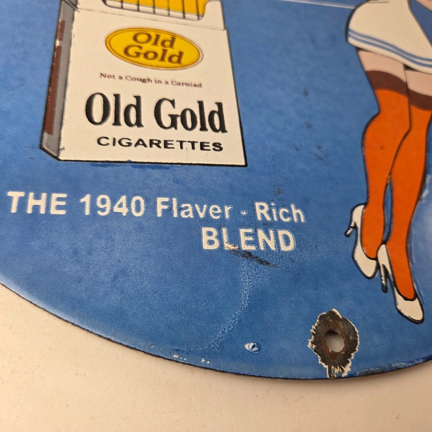 Vintage Old Gold Cigarette Sign – Porcelain Tobacco Gas Pump Plate Sign