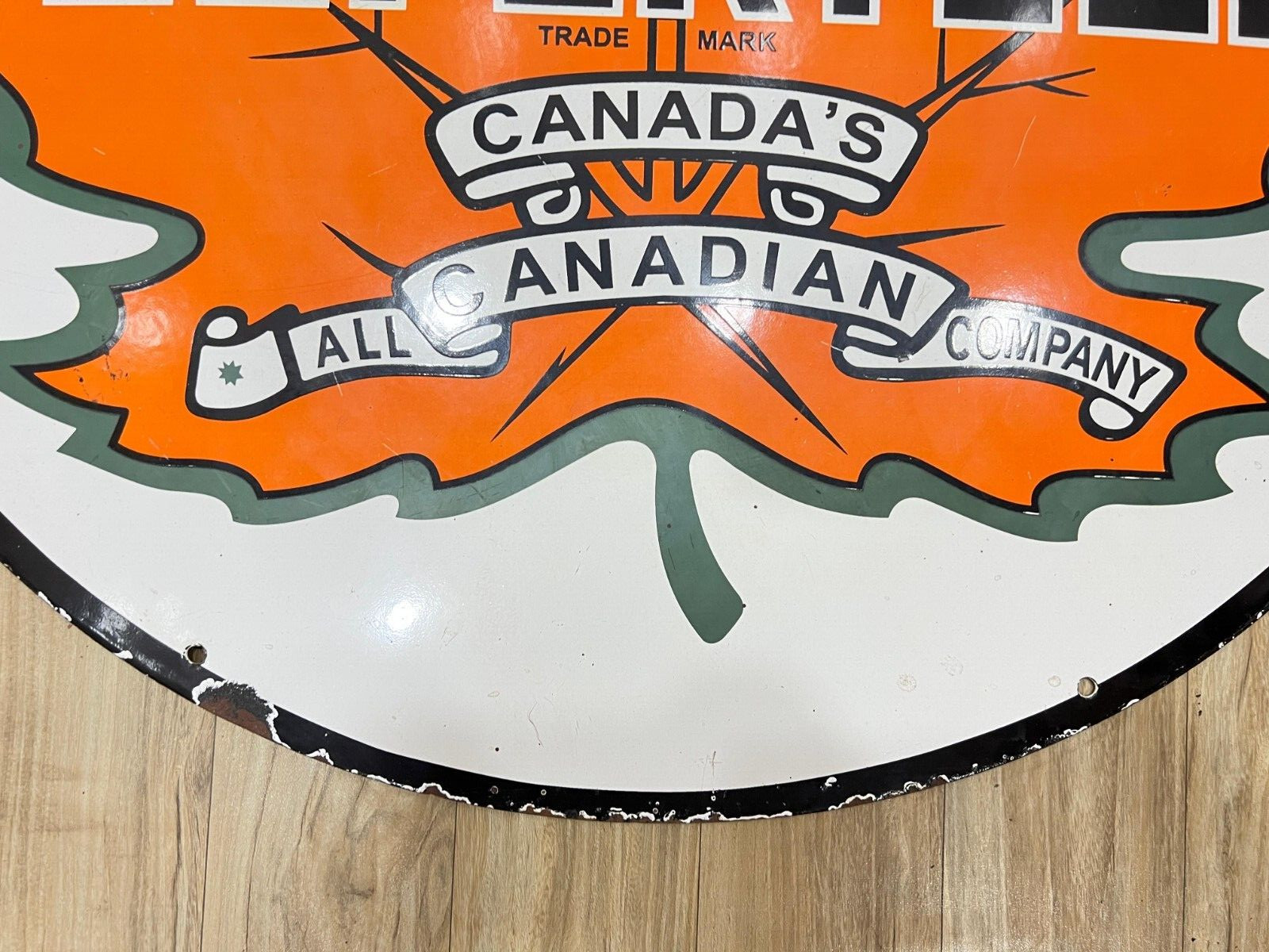 CANADA’S SUPERTEST 30 INCH DIAMETER PORCELAIN ENAMEL SIGN SINGLE SIDED