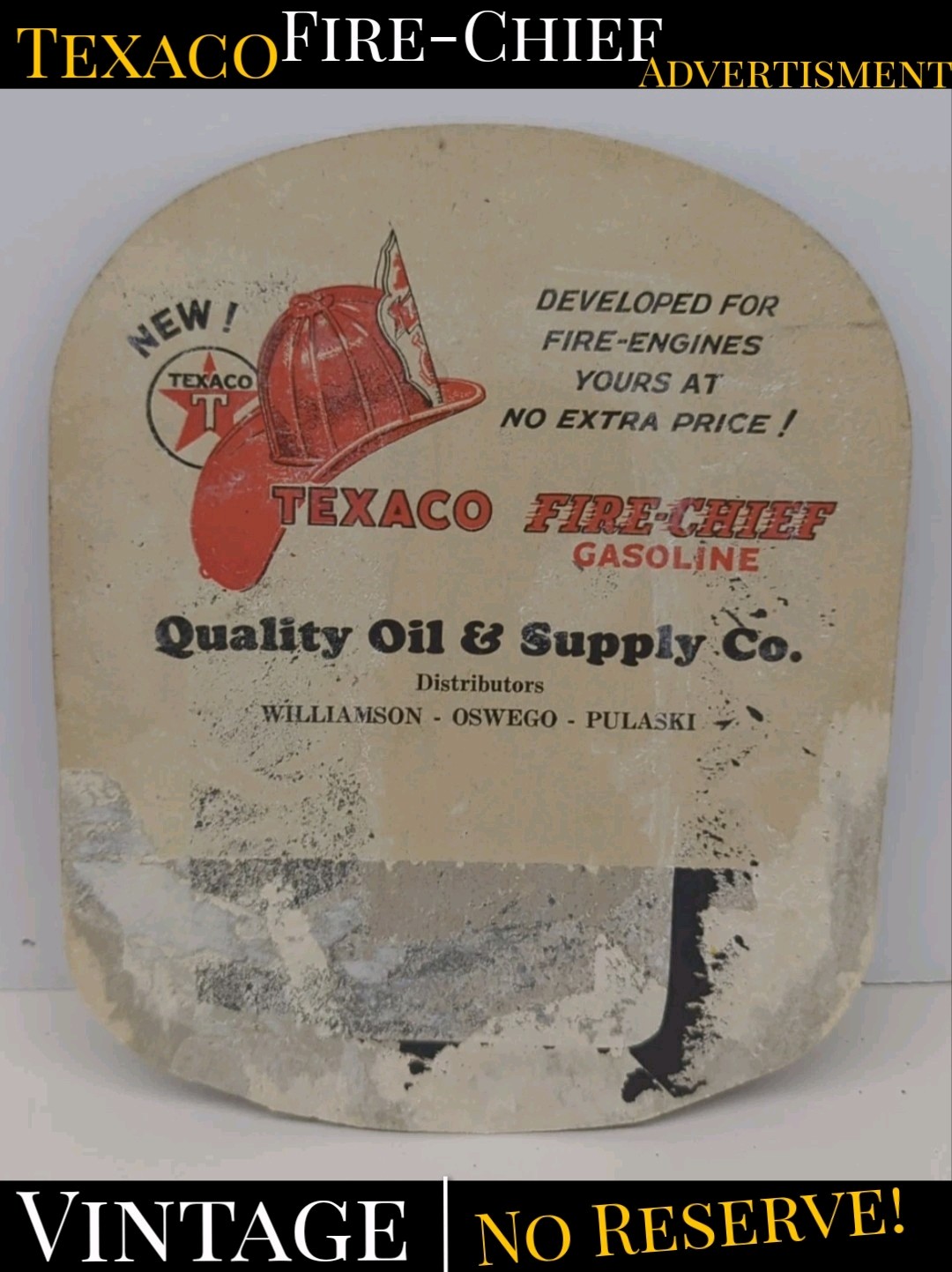 ✨VINTAGE✨ 1960 FIRE CHIEF Gasoline Advertising Cardboard Sign Gas & Oil TEXACO