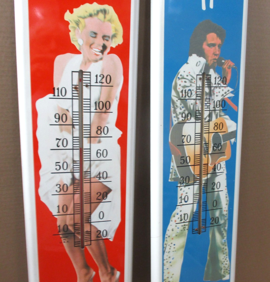 MARILYN & ELVIS – Two Thermometer Sign Set – Rock & Roll Movie Star -BIG 39″Tall