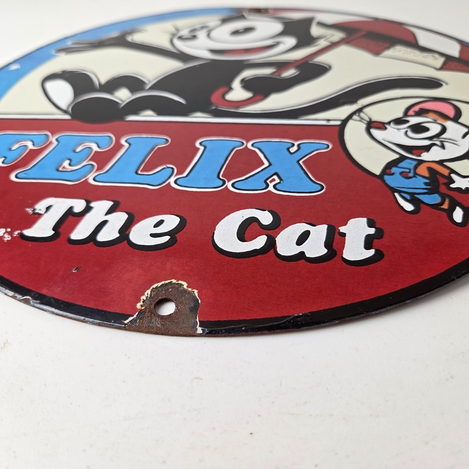 Vintage Felix the Cat Sign – Cartoon Comic Advertising Gas Oil Pump Sign