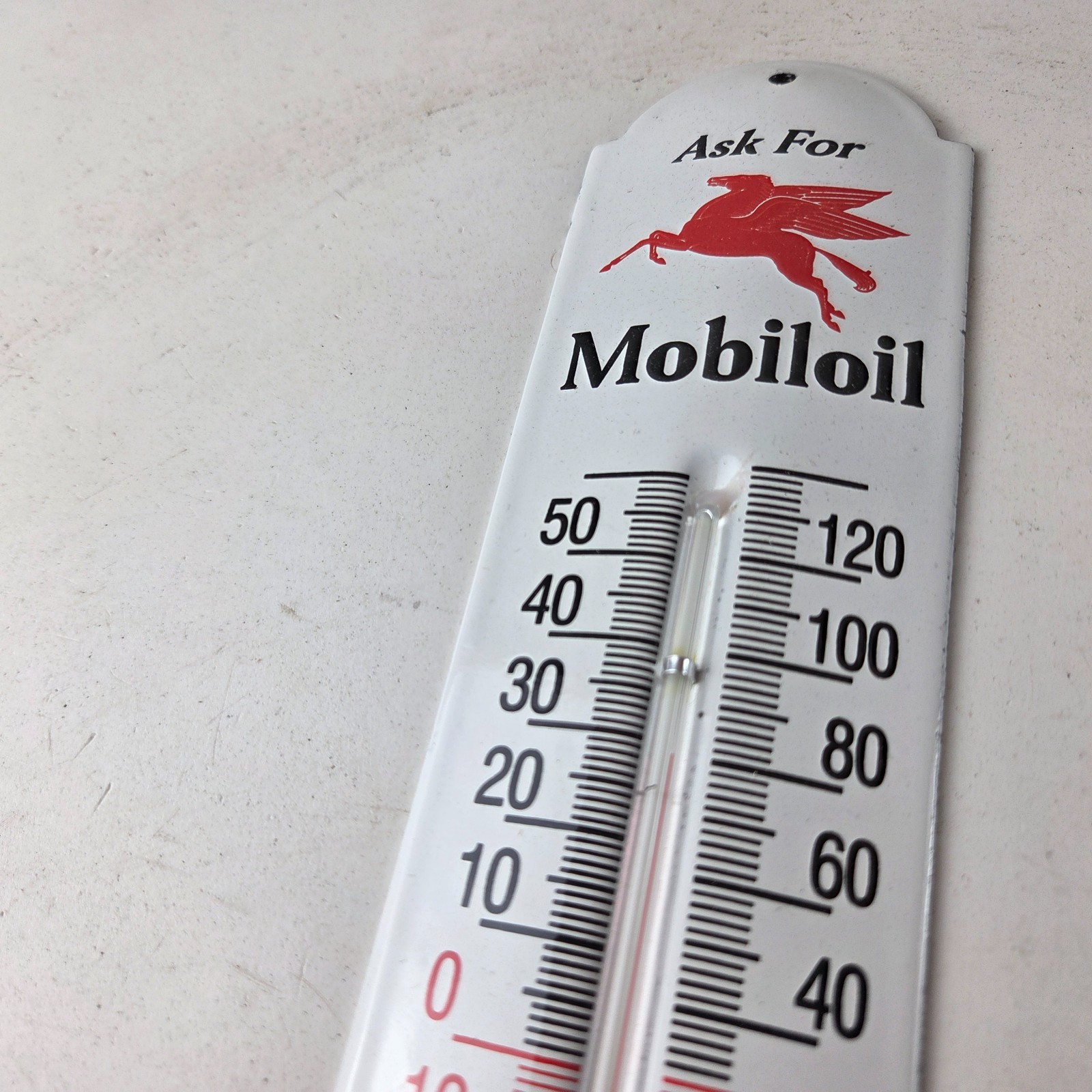 Vintage Mobilgas Sign – Gas Service Pump Ad Sign on Porcelain Thermometer