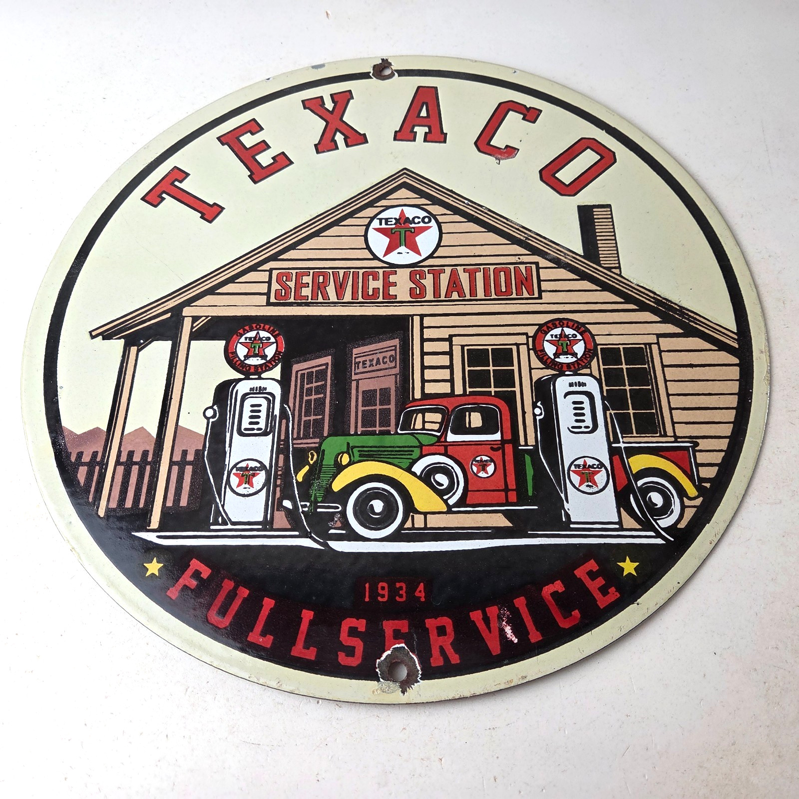 Vintage Texaco Gasoline Advertisement Sign – Gas Service Station Porcelain Sign