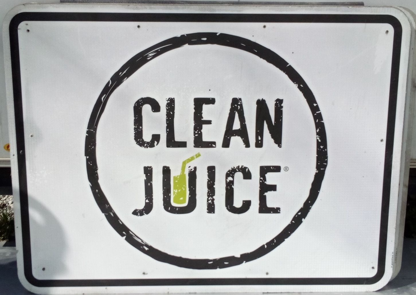 AUTHENTIC RETIRED ADVERTISING HWY EXIT SIGN CLEAN JUICE 48X36 A14