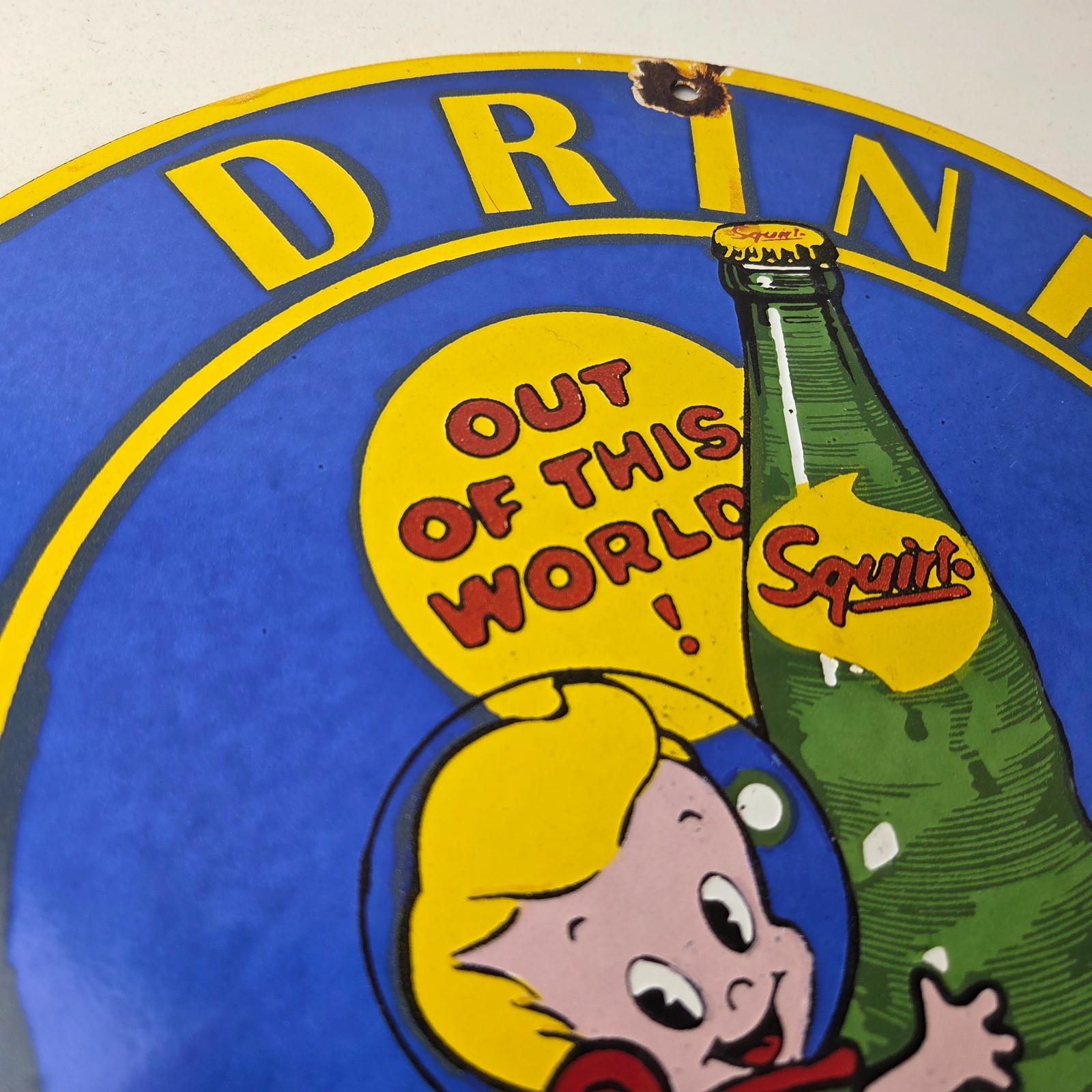 Vintage Squirt Soda Boy Sign – Gas Pump Wall Service Porcelain Cola Sign