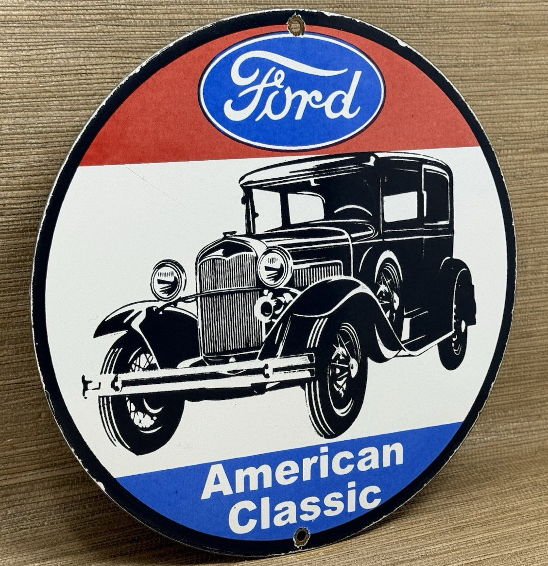 VINTAGE FORD MODEL T PORCELAIN SIGN GENERAL MOTORS DEALERSHIP GAS OIL CHEVROLET