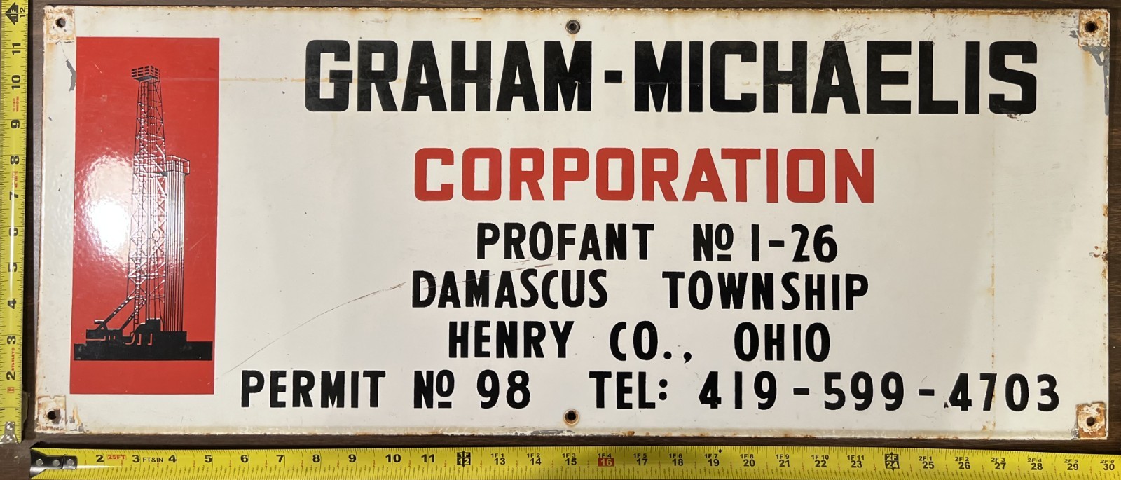 Vintage Porcelain Oil Field Sign – Graham-Michaelis Corp Henry Cty, Ohio
