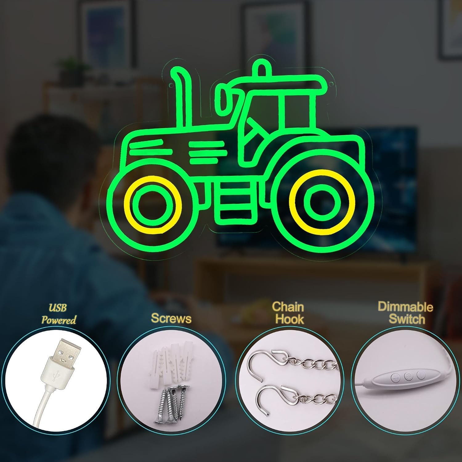 Tractor Green Neon Sign – Birthday Party Decoration