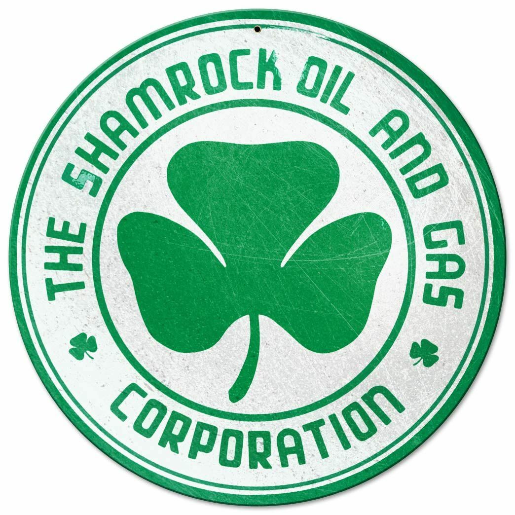 SHAMROCK OIL AND GAS CORP 14″ ROUND HEAVY DUTY USA MADE METAL ADVERTISING SIGN