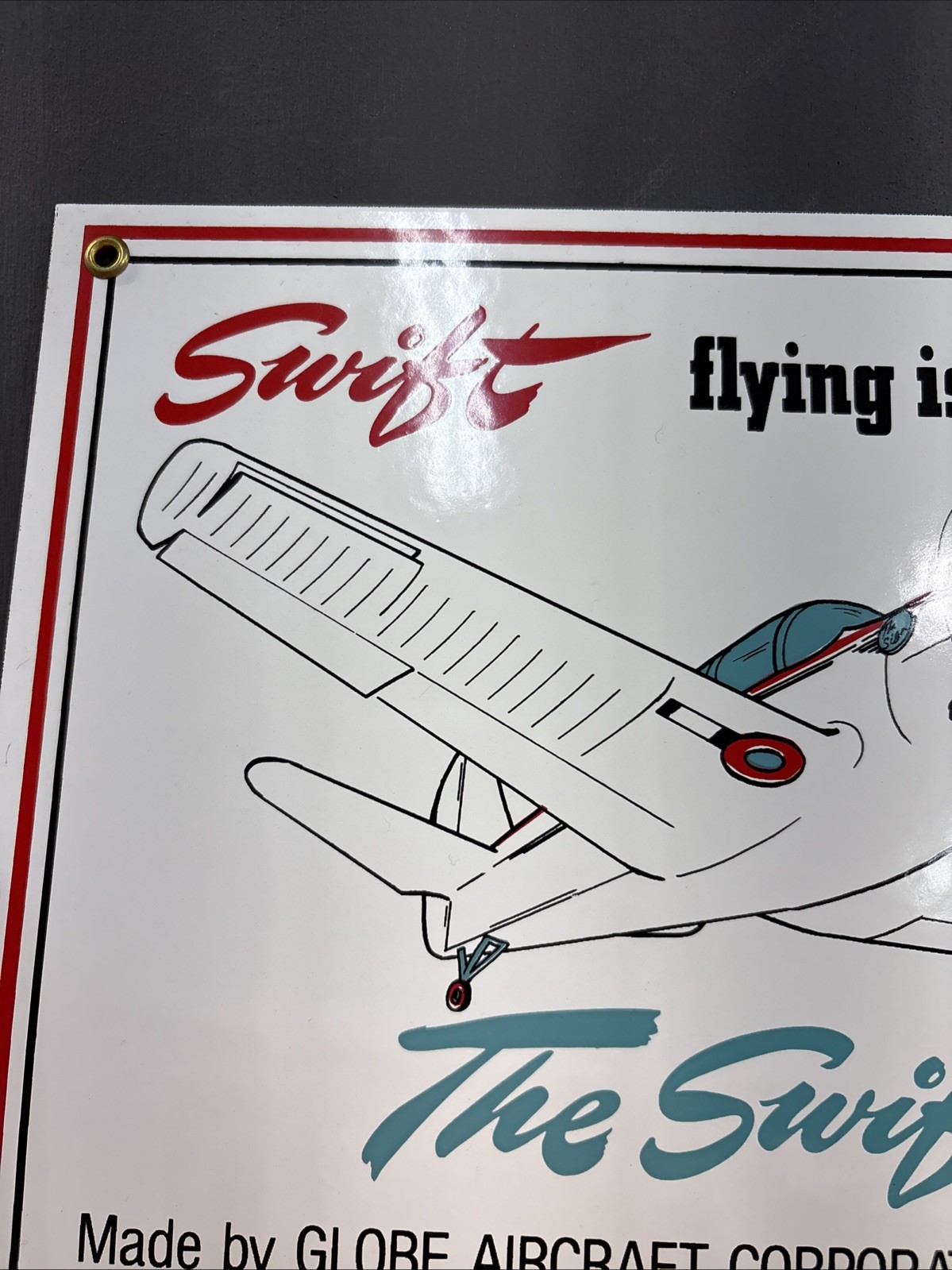 Box 1-#2-NOS VINTAGE 12” x 9” SWIFT AIRCRAFT CO PORCELAIN SIGN GAS /OIL PLANE