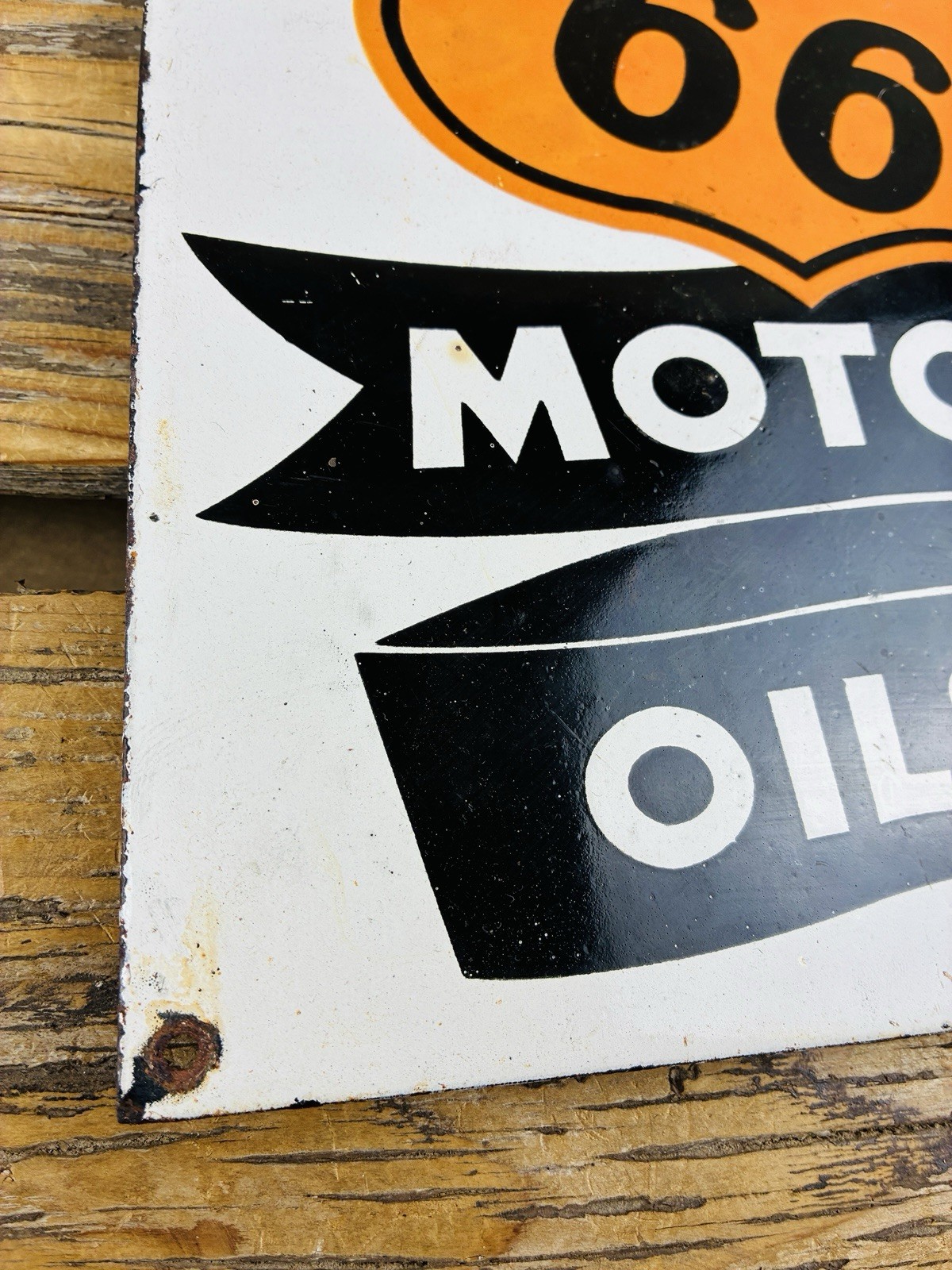 VINTAGE 10×8″ PHILLIPS 66 MOTOR OILS GASOLINE PUMP STATION PORCELAIN GAS AD SIGN