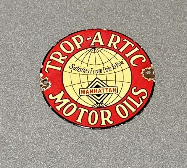 VINTAGE TROP ARTIC PORCELAIN SIGN CAR GAS AUTO OIL