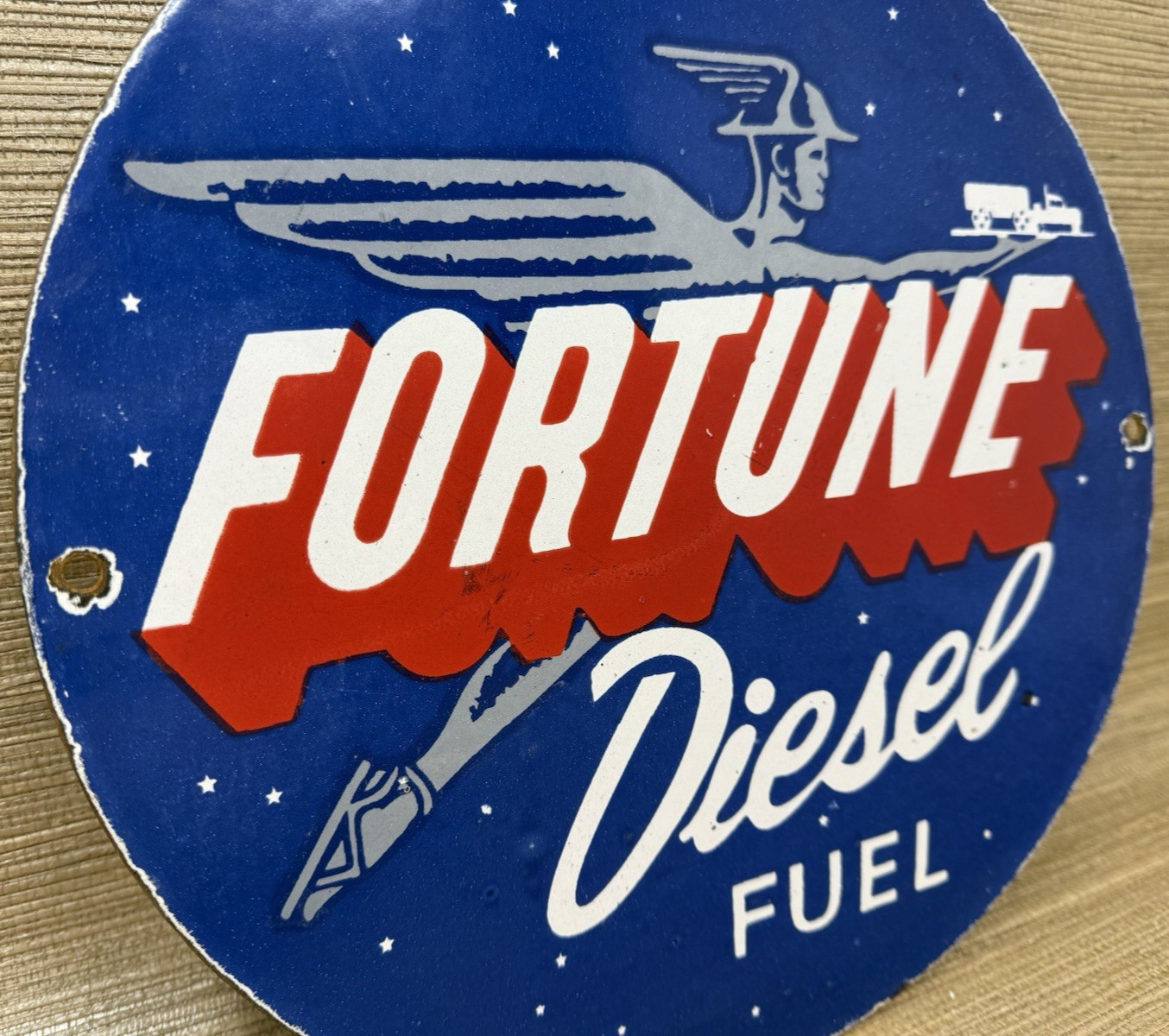 VINTAGE FORTUNE DIESEL FUEL PORCELAIN SIGN GAS STATION PUMP PLATE MOTOR OIL