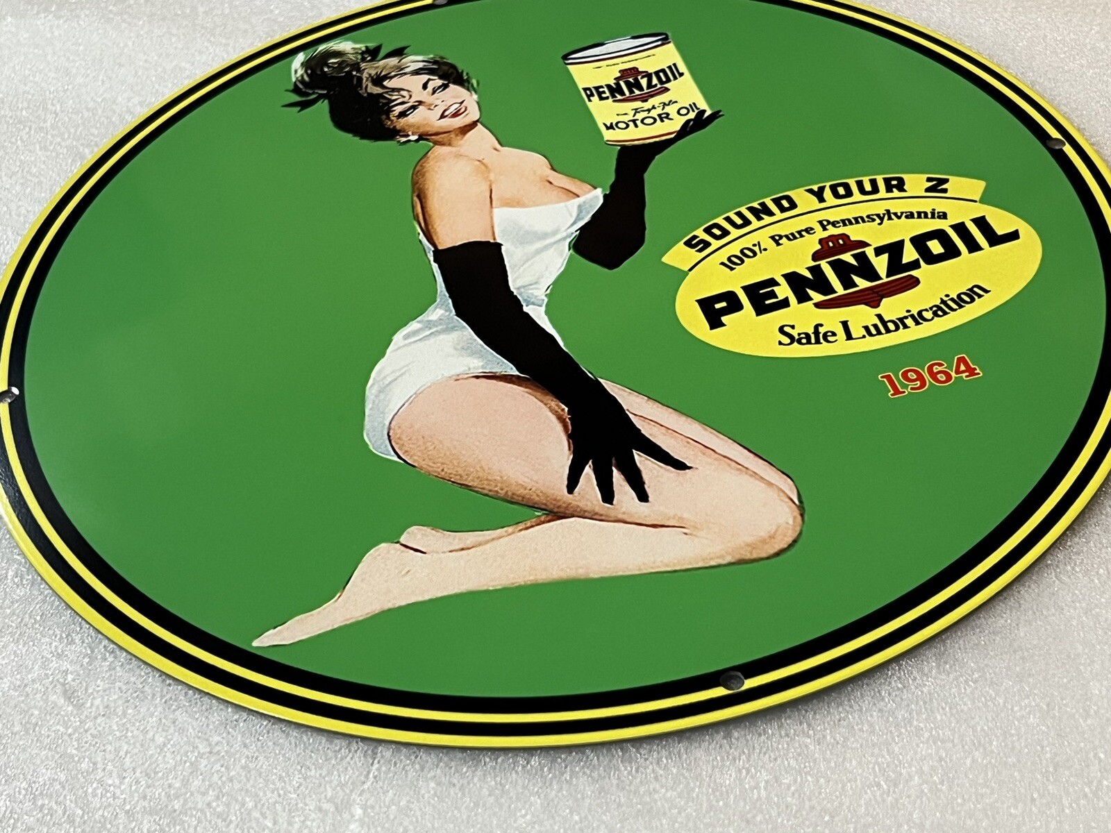 12in Pennzoil Girl Gas Vintage Style Heavy Steel Sign Pump Plate