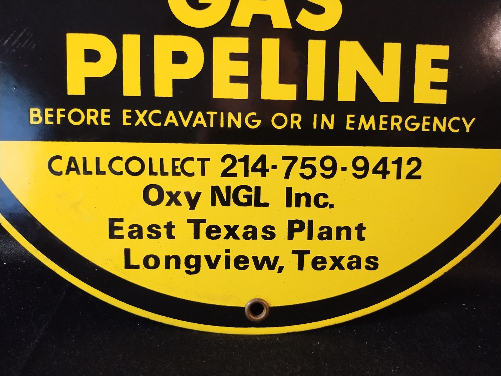 Vintage Warning Gas Pipeline Oxy NGL East Texas Longview, TX 12″ Metal Sign New