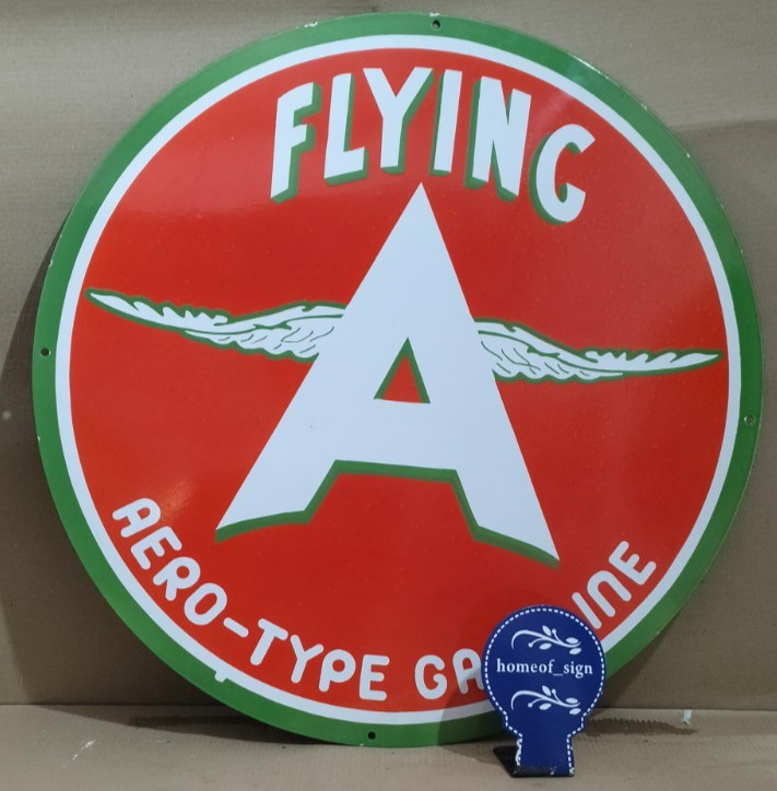 Flying A Gasoline Porcelain Enamel Sign 30 X 30 Inches 1 sides