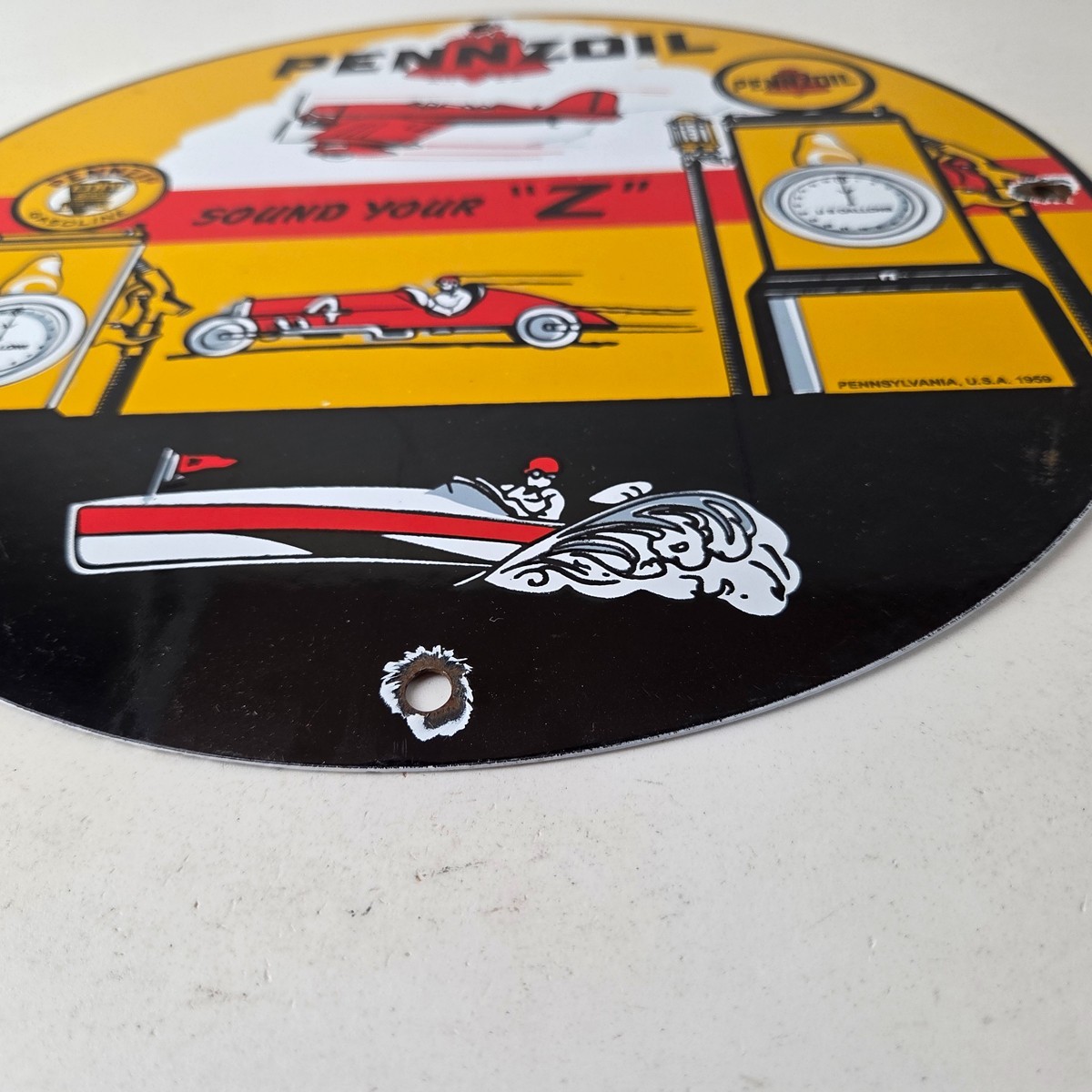 Vintage Pennzoil Sign – Sound Your Z Gas Service Station Pump Porcelain Sign