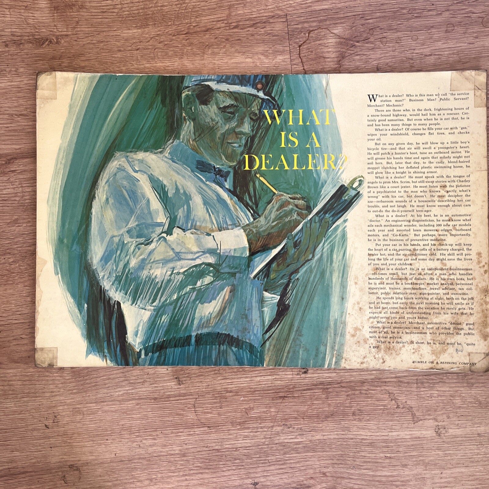 Rare Vintage HUMBLE Oil & Refining Company Cardboard Sign. What Is A Dealer?