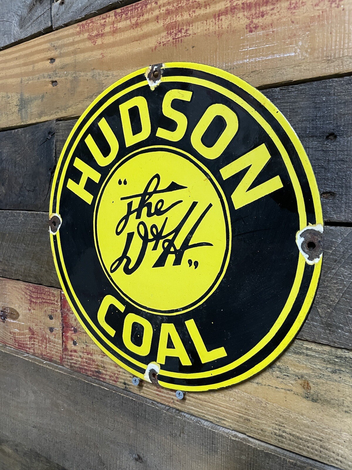 VINTAGE DELAWARE & HUDSON PORCELAIN SIGN TRAIN RAILWAY LINE COAL LOCOMOTIVE 12”