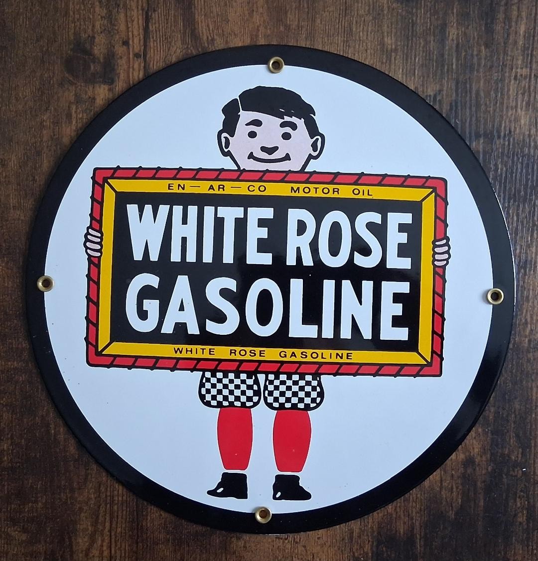 White Rose Gasoline Porcelain Sign Home Office Garage Shop