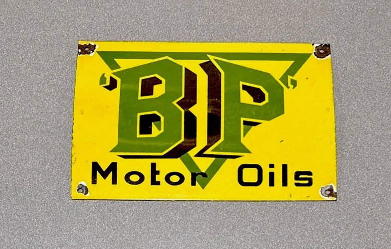 VINTAGE 12” BP BRITISH PETROLEUM PORCELAIN SIGN GAS OIL CAR TRUCK MOTORCYCLE