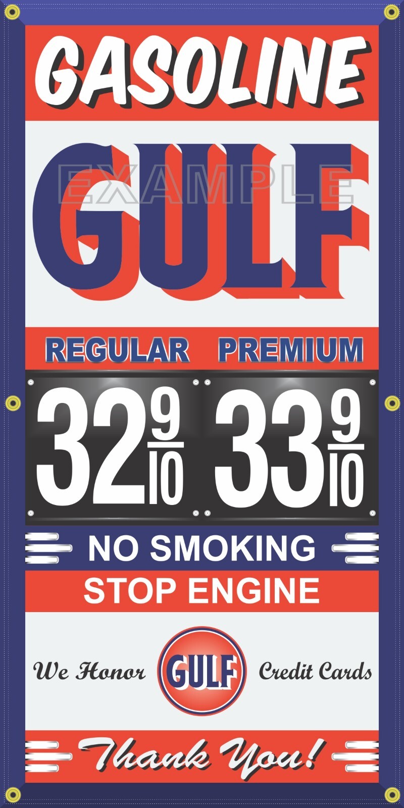 GULF GAS STATION PRICE PER GALLON VINTAGE OLD SIGN REMAKE BANNER SIGN ART MURAL