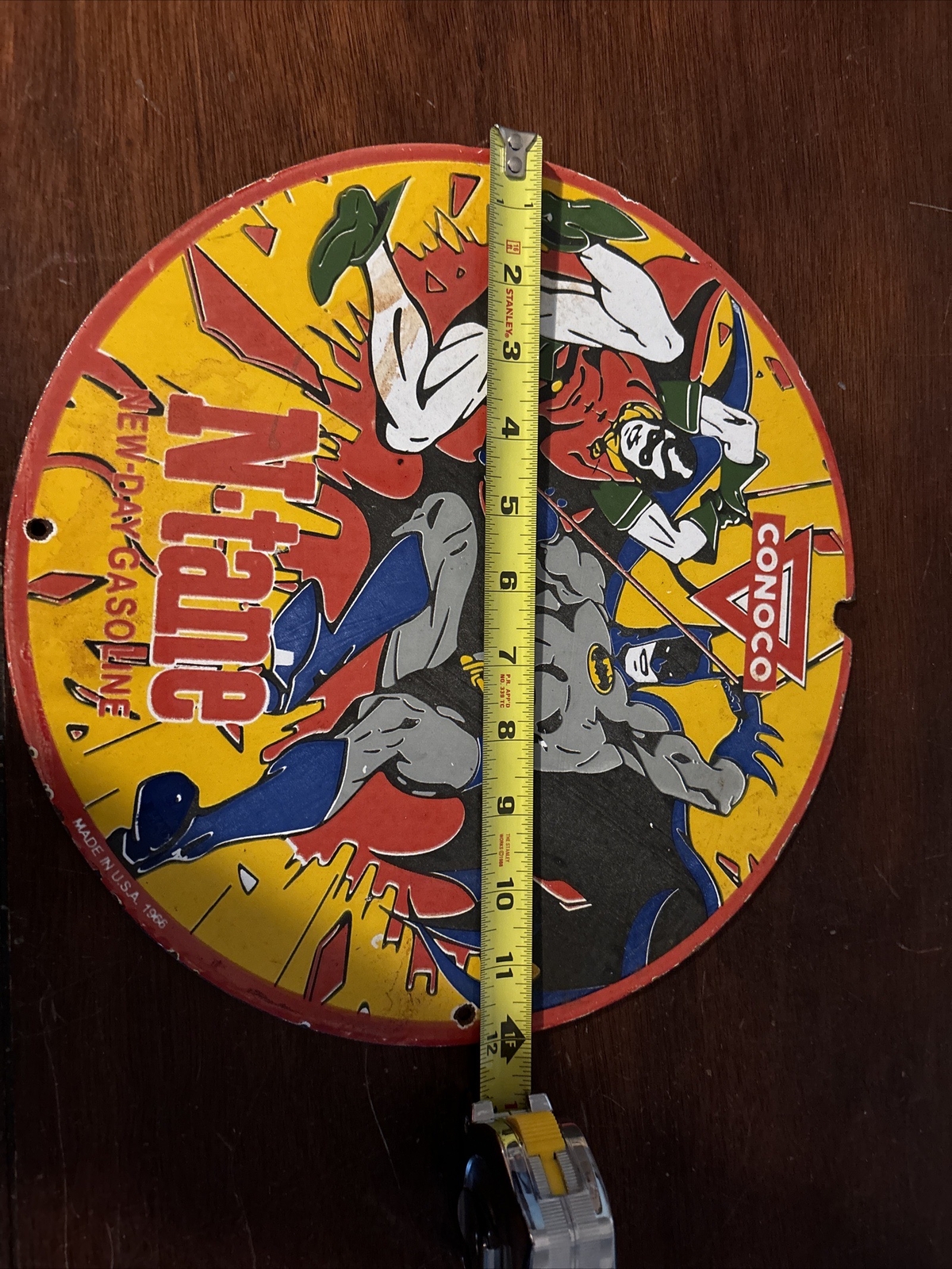 Conoco gasoline porcelain sign 12 inch Batman and Robin