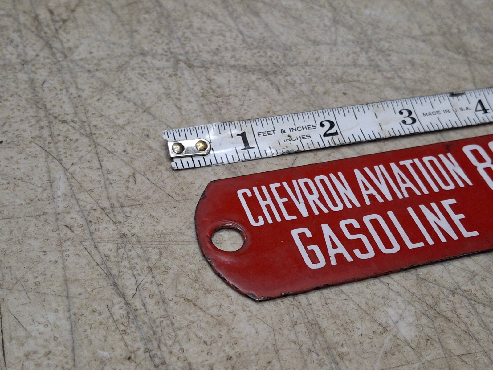 Vintage Chevron Aviation Gasoline 80/87 Porcelain Metal Gas Pump Tag Sign