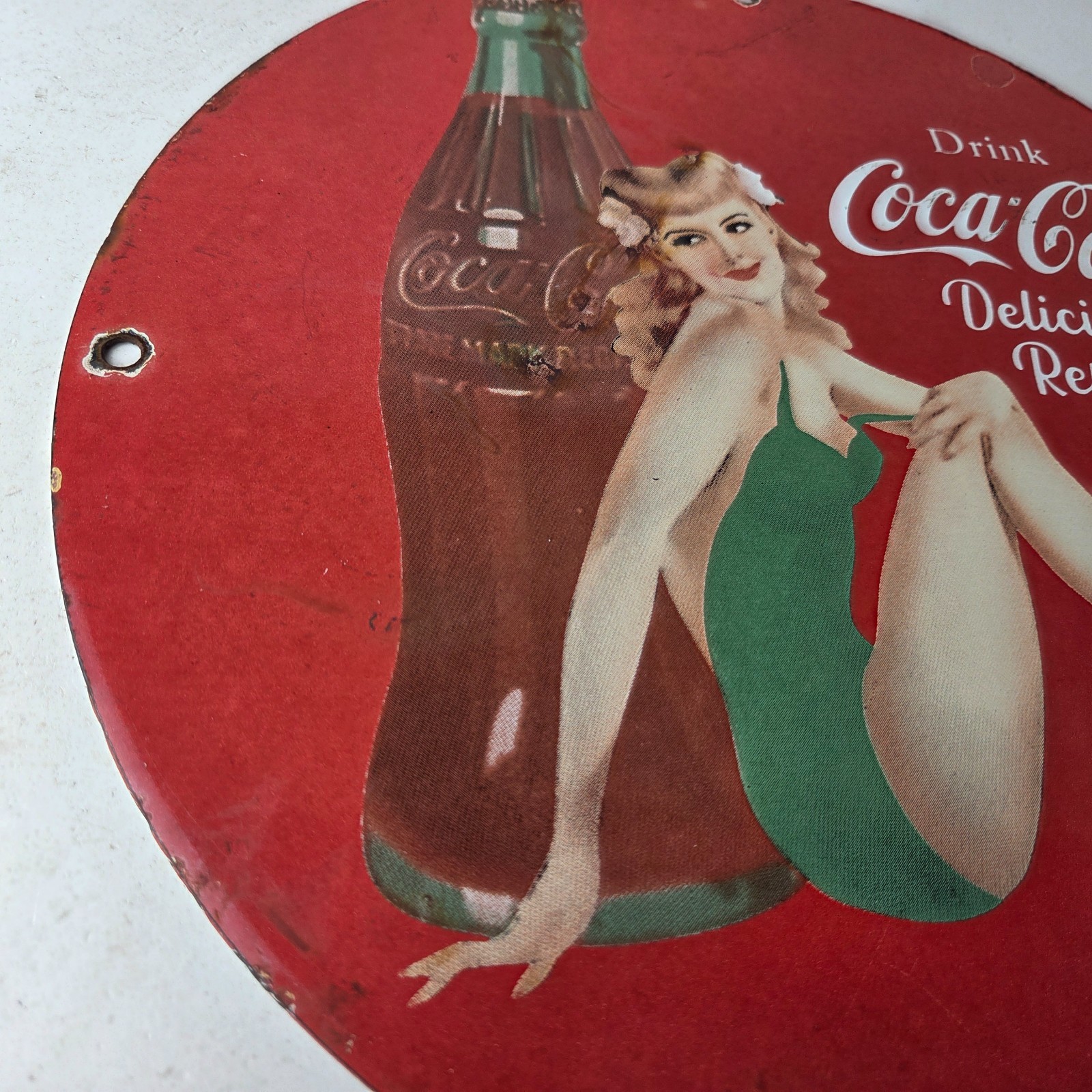 Vintage Coca-Cola Porcelain Sign – Gas Pump Plate Service Diner Sign