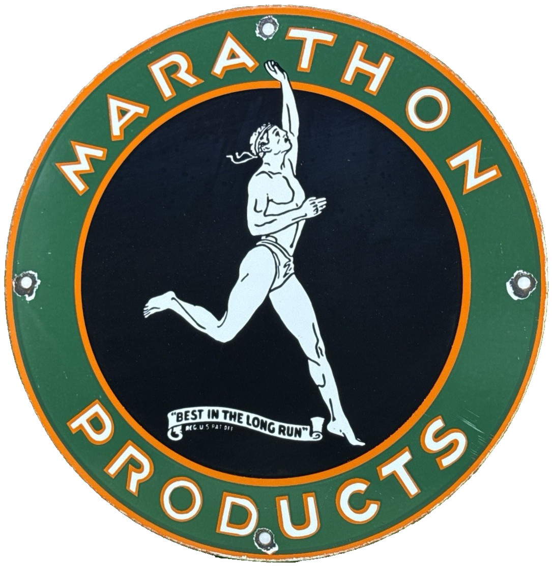 VINTAGE MARATHON GASOLINE PORCELAIN SIGN STORE GAS STATION MOTOR OIL PUMP