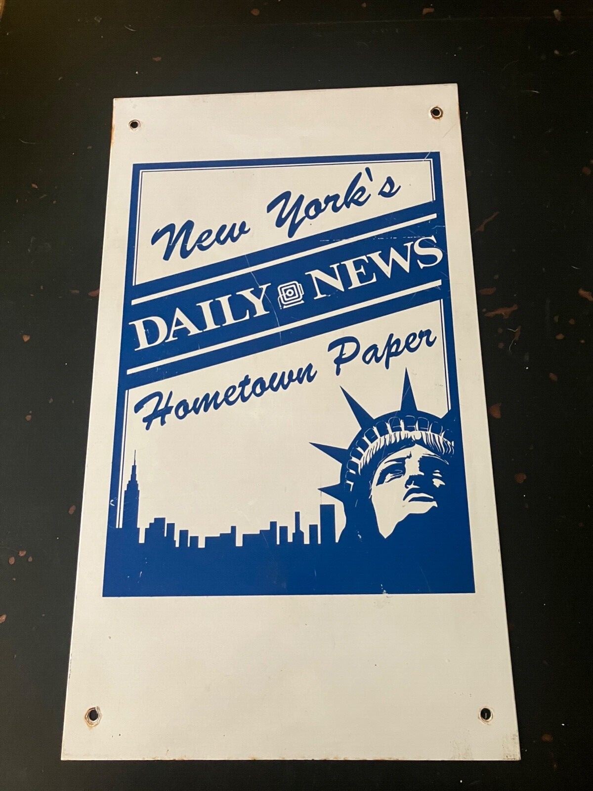 NYC Newspaper Metal Sign 24×13 man cave hip advertising Statue of Liberty REAL!