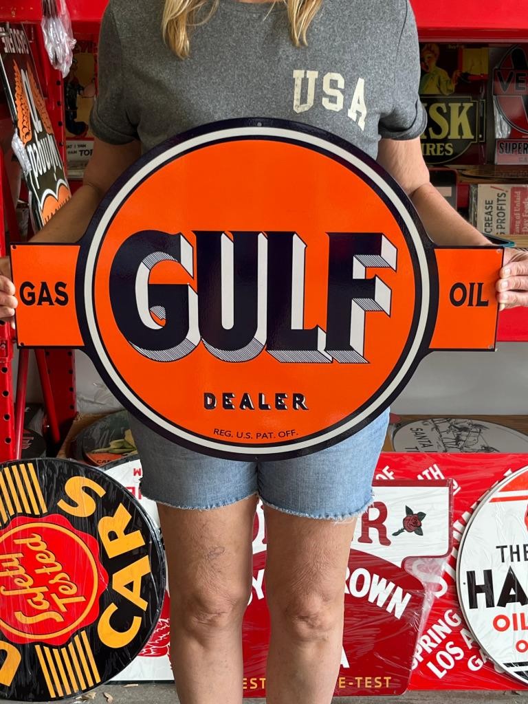 Vintage Style Metal Sign Gulf Gas Oil NOT Porcelain 24×18 Made USA