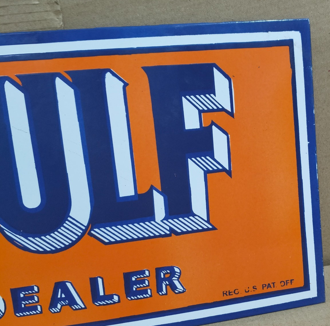 Gulf Dealer Porcelain Enamel Sign 18 x 10 Inches 2 Sides