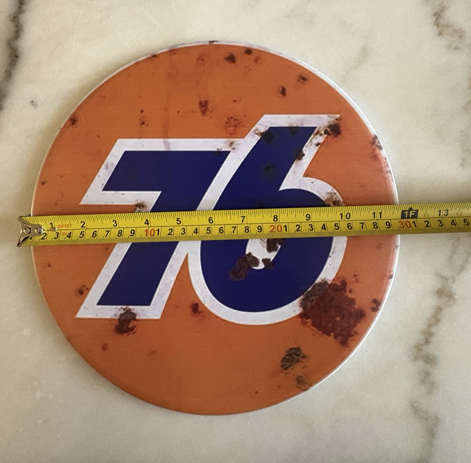 76 Gas & Oil Advertising Metal Round Sign Orange Blue White Collectible Logo