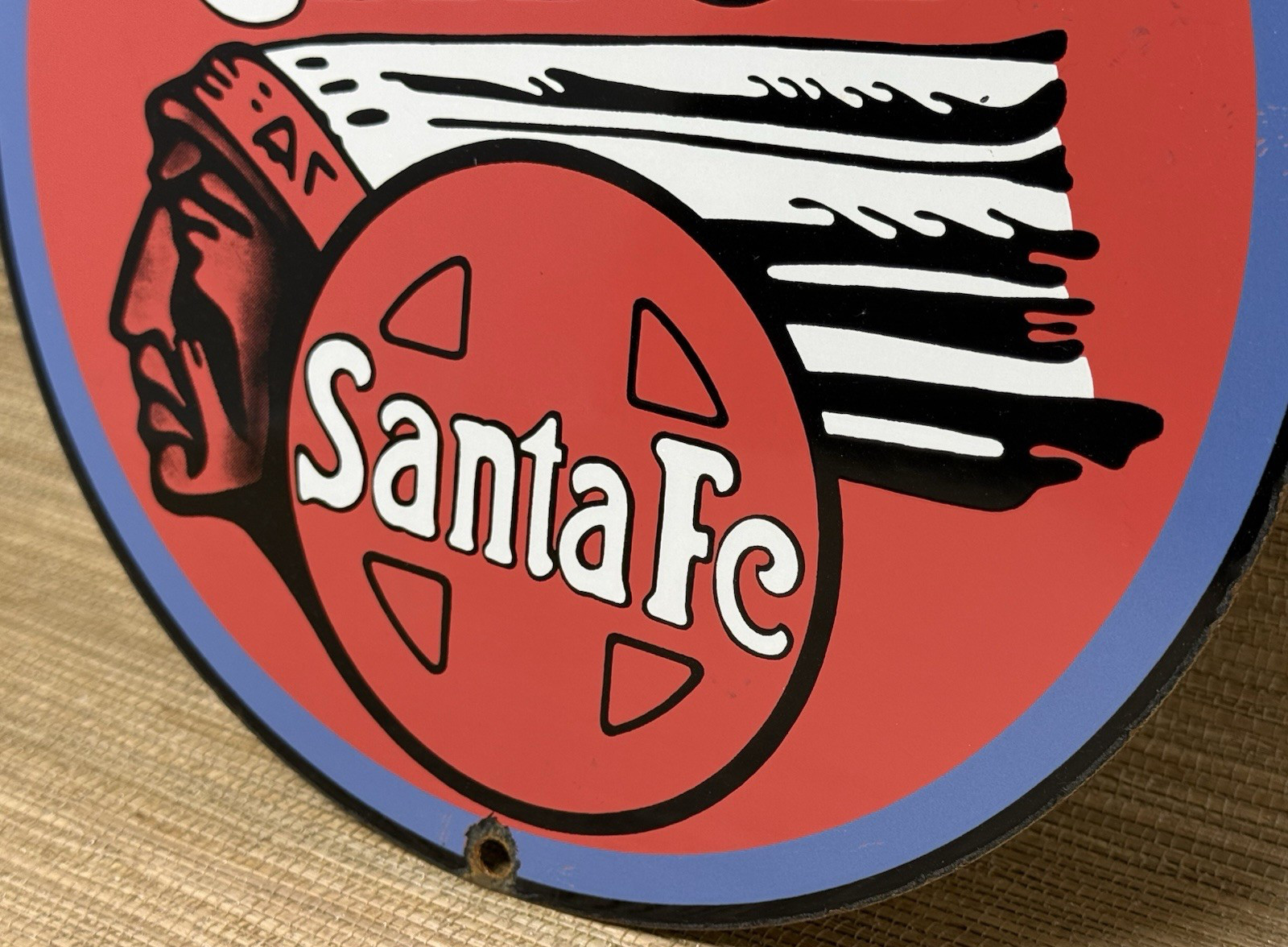 VINTAGE SANTA FE CHIEF PORCELAIN SIGN TRAIN STATION FREIGHT RAIL ROAD GAS OIL
