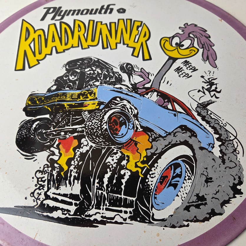 Vintage Rat Fink Sign – Plymouth Road Runner Hot Rod Gas Pump Porcelain Sign